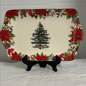 Spode Holiday Platter with Red and Green Accents Christmas Plate